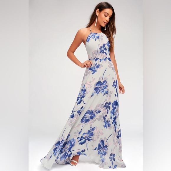 Lulu’s All I Need Grey Floral Print Lace-Up Maxi Dress in Small. New with tag - Picture 3 of 10